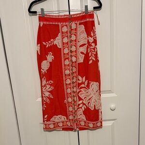 FARM Rio Red and White Tropical Midi Skirt
